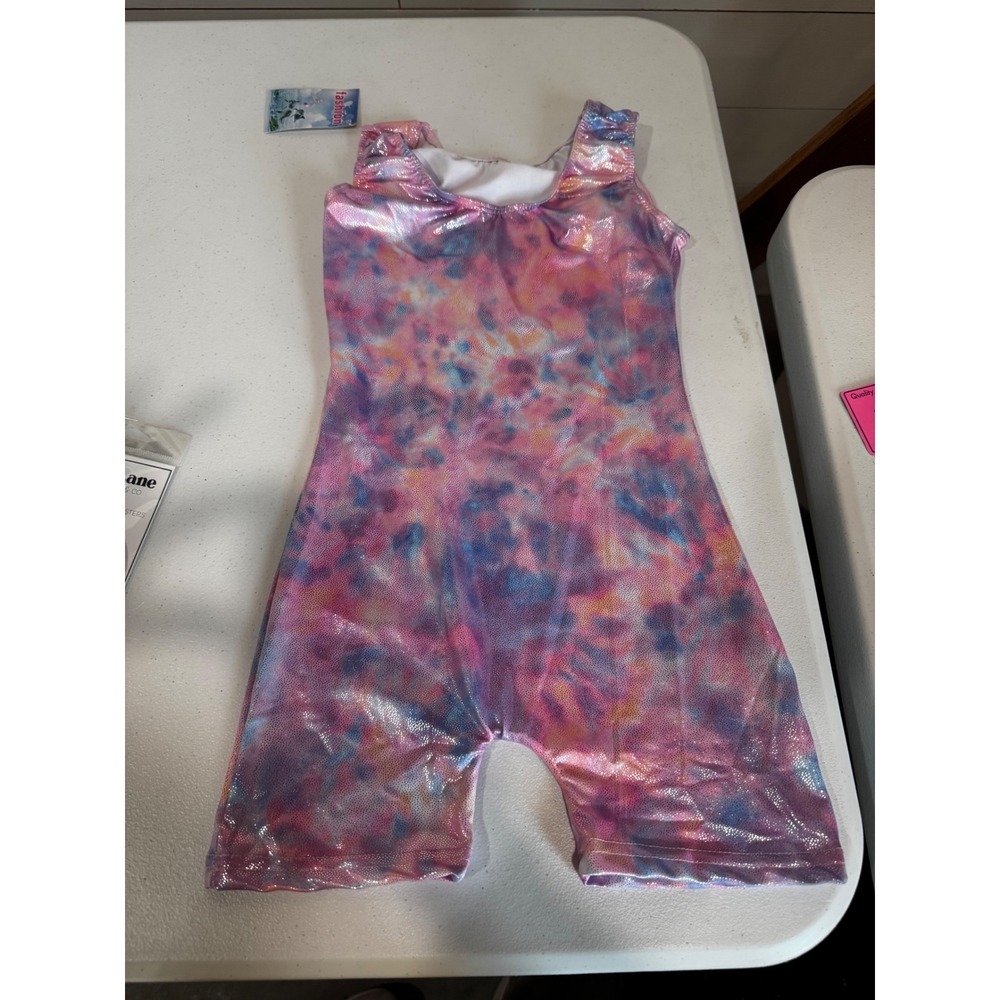 Fashion Kids Girls Tie Dye Metallic Sparkle Gymnastics Leotard Unitard Pink Blue